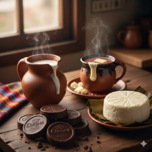 Ingredients for Colombian-style chocolate con queso